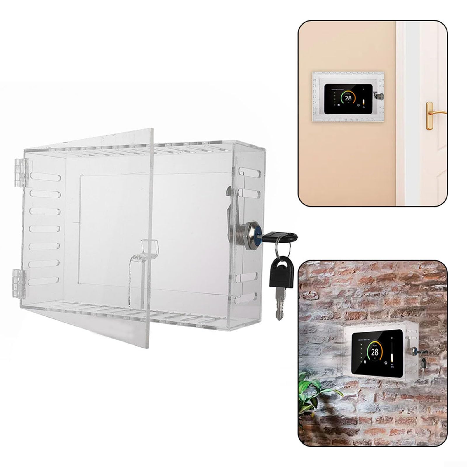 Universal Thermostat Lock Box with Key, Clear Box Guard Large Thermostat Guard, as picture show - Image 2