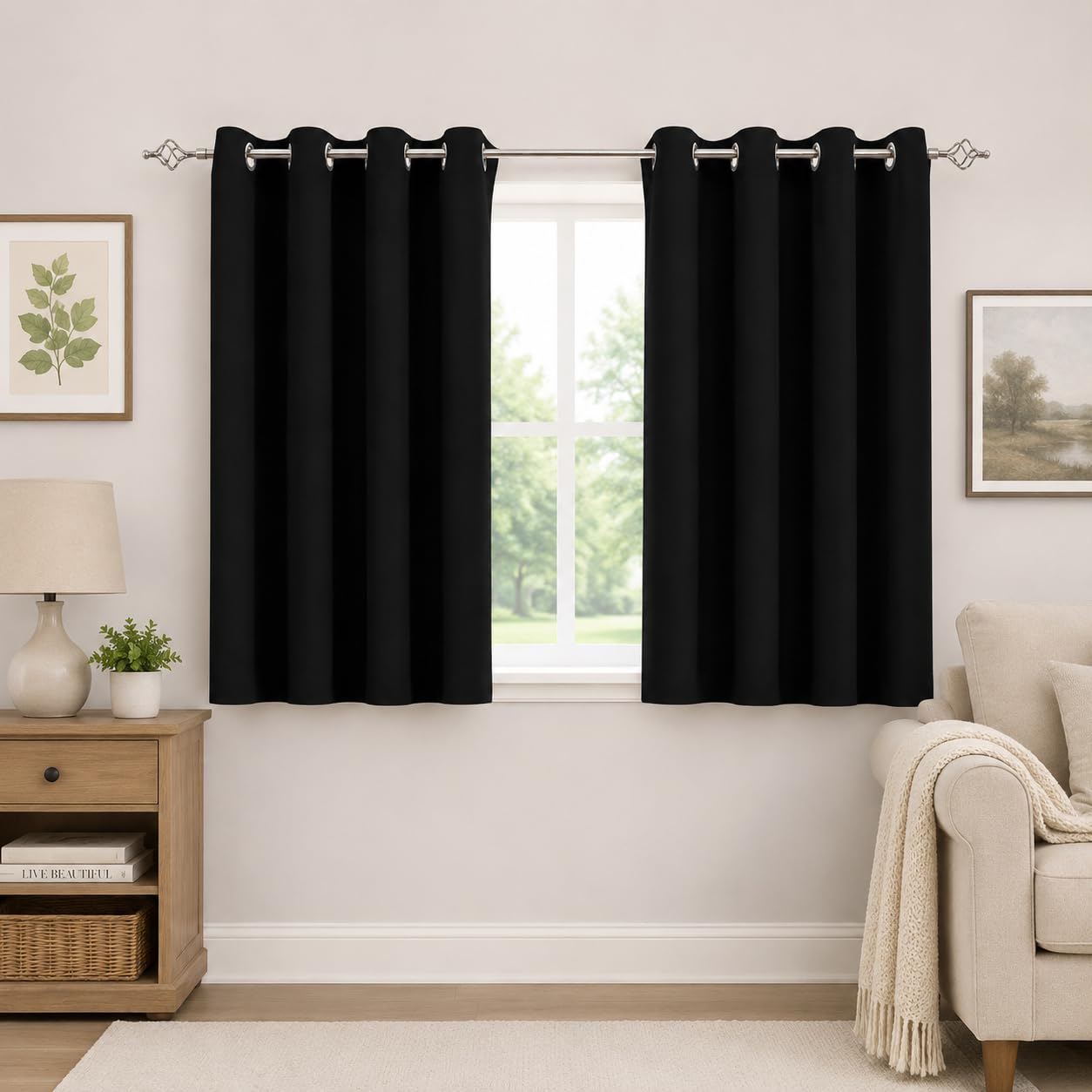 Aquazolax Blackout Curtains for Bedroom Living Room Black Out Window Curtain Drapes for Kitchen, 54 Inch Long, Set of 2 Panels, 52" W x 54" L, Black — image 1