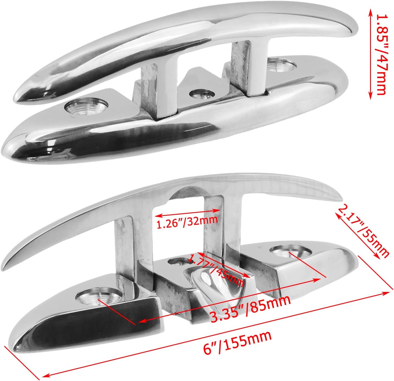 Crapyt 6" Boat Folding Cleats Boat Dock Cleats, 316 Stainless Steel Marine Grade Rope Cleat Flip up Dock Cleat Fasteners, for Ships, Yachts, Ship Docks, Decks, Dock Mooring, Kayaks, Jet Skis, 2 Pcs
