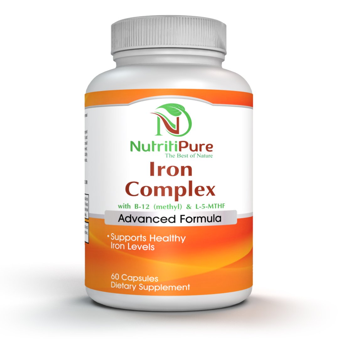 tiPure Iron Complex, Complete Blood Building Iron Vegetarian s with Non-constipating Carbonyl Iron, Quatrefolic, B12, B6 &  C, for Women & Men (60 caps)