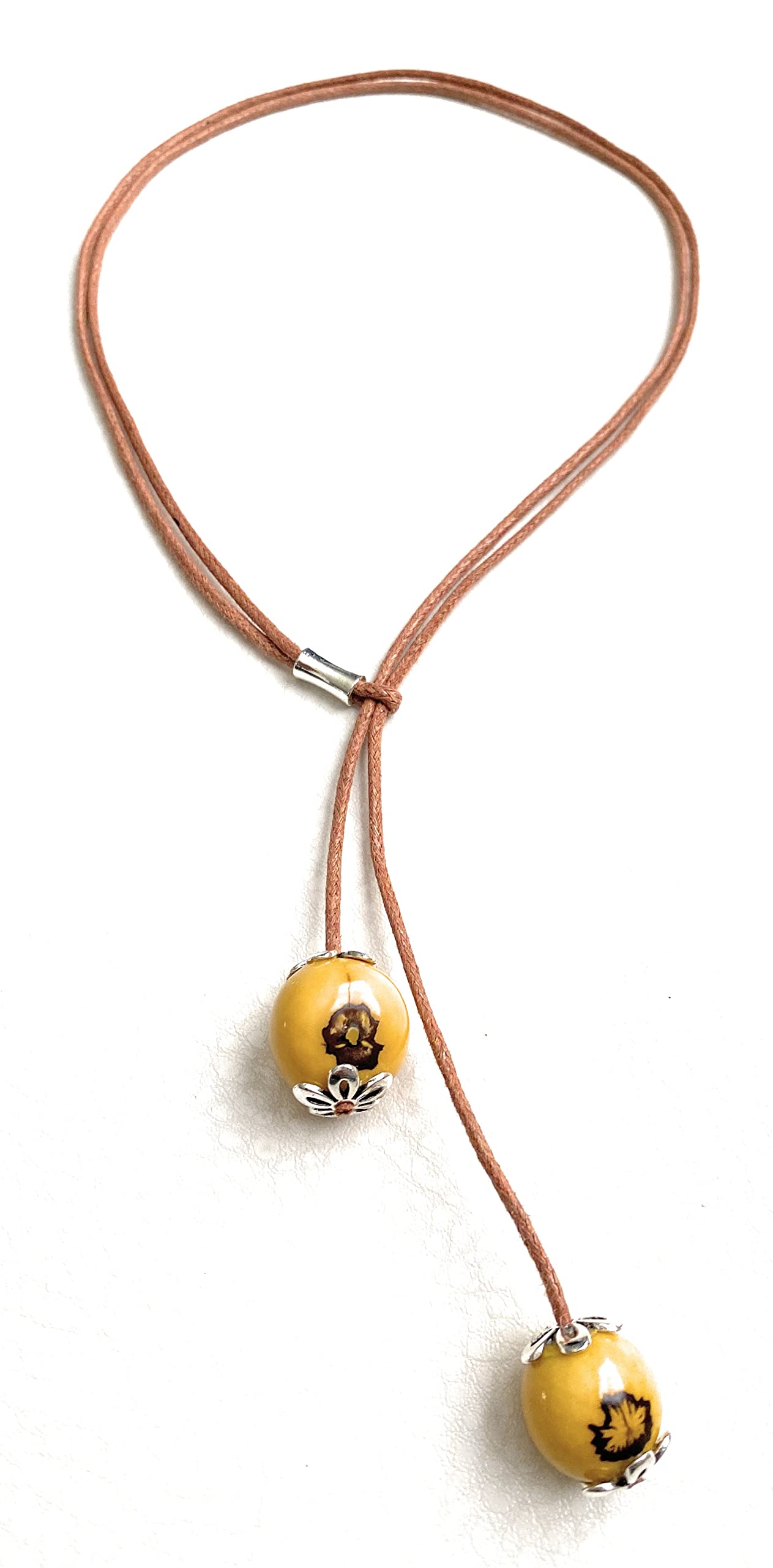 Artesania Karissma Tagua Necklace in Yellow TAG672 Organic Tagua Nut Jewelry, Tagua Lariat Necklace