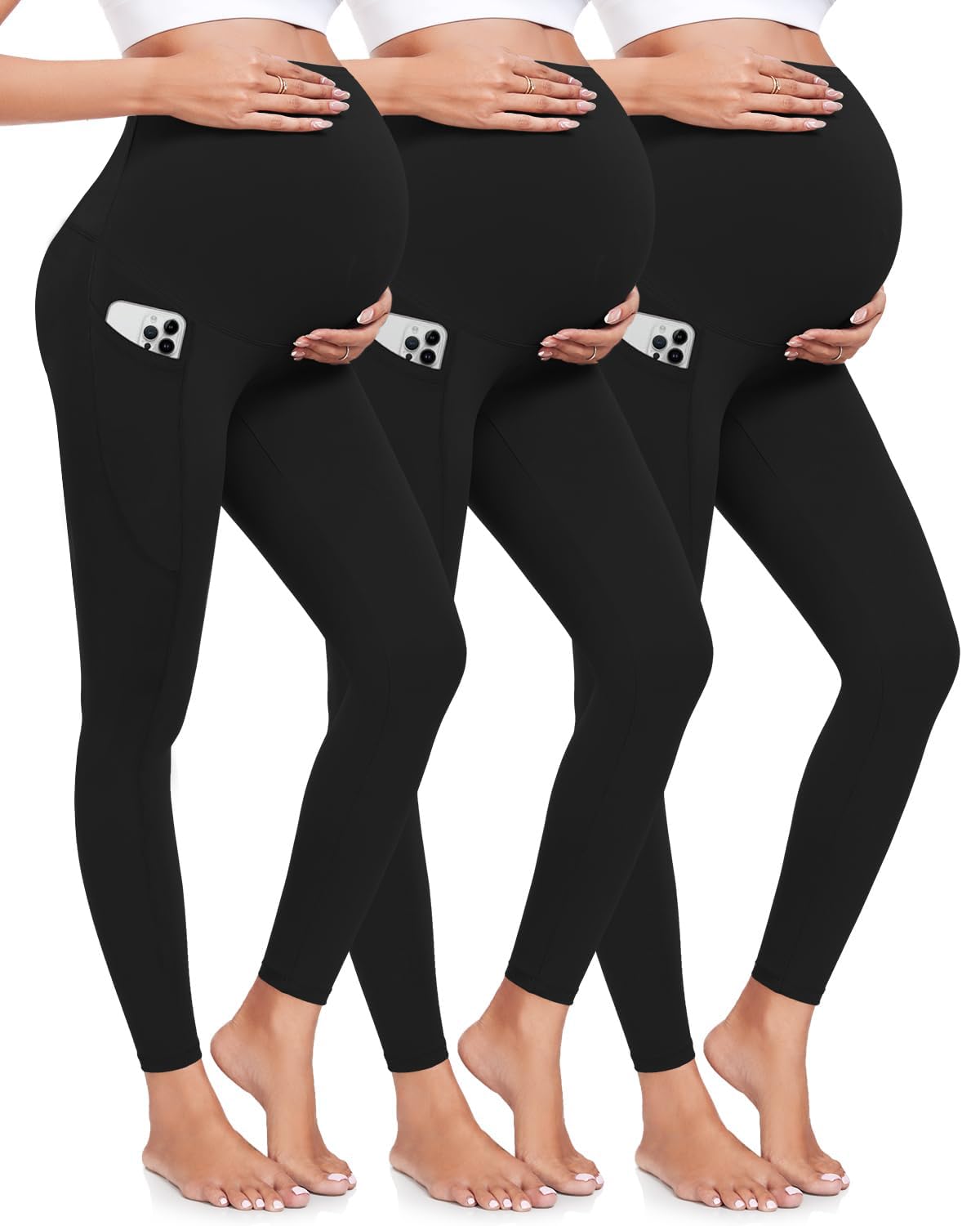 3 Pack Maternity Leggings Over The Belly High Waist Yoga Pants Workout Leggings Comfy Tights