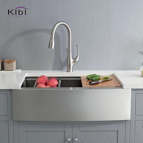 Miniatura 3 de KIBI K1-SF33T - Delantal de cocina de acero inoxidable para estación de trabajo de cocina de un solo tazón, delantal frontal de 33 pulgadas con