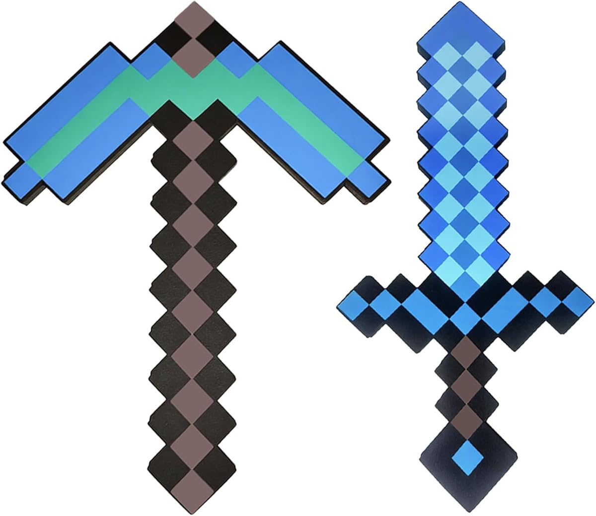 QRT Foam Sword and Pickaxe Set Kids Role Play Toys for Halloween, Cosplay Video Game Parties (Blue Pickaxe Sword)