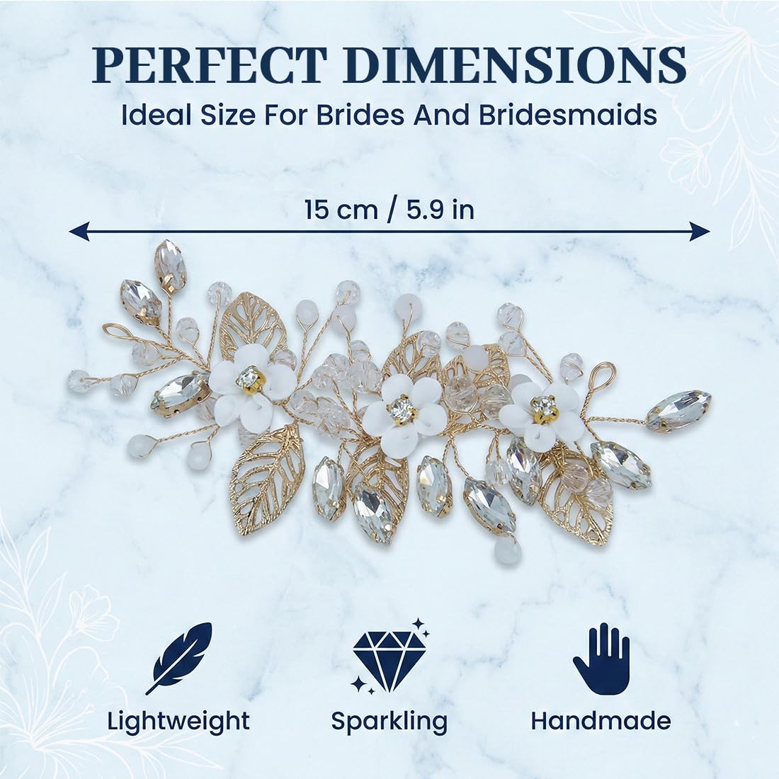 Peineta para Novia con Adornos de Flores, Accesorios de Pelo Elegantes para Boda, Peinetas Decorativas para Mujeres y Niñas (Oro)