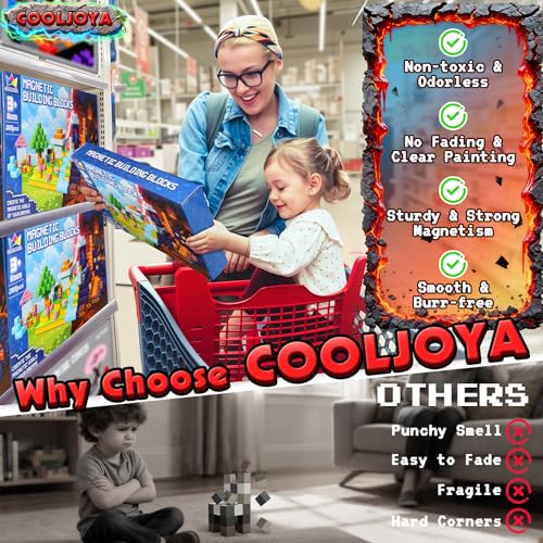 COOLJOYA Magnetische Bausteine, 300 Teile Magnetbausteine ab 4 Jahre, Magnetische Bauwelt Spielzeug Magnetblöcke für Kinder ab 3 4 5 6 7 8 9 Jahre Verstaubare Magnetic 150 tire