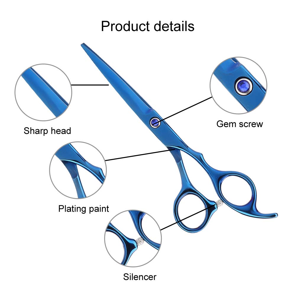 Hairdressing Scissors,6.7 Inch Stainless Steel Professional Hair Cutting Cutting&Thining Hair Scissors,Suitable for Families/Pets/Professional Barber Salon(Blue Flat Shear) - Image 4