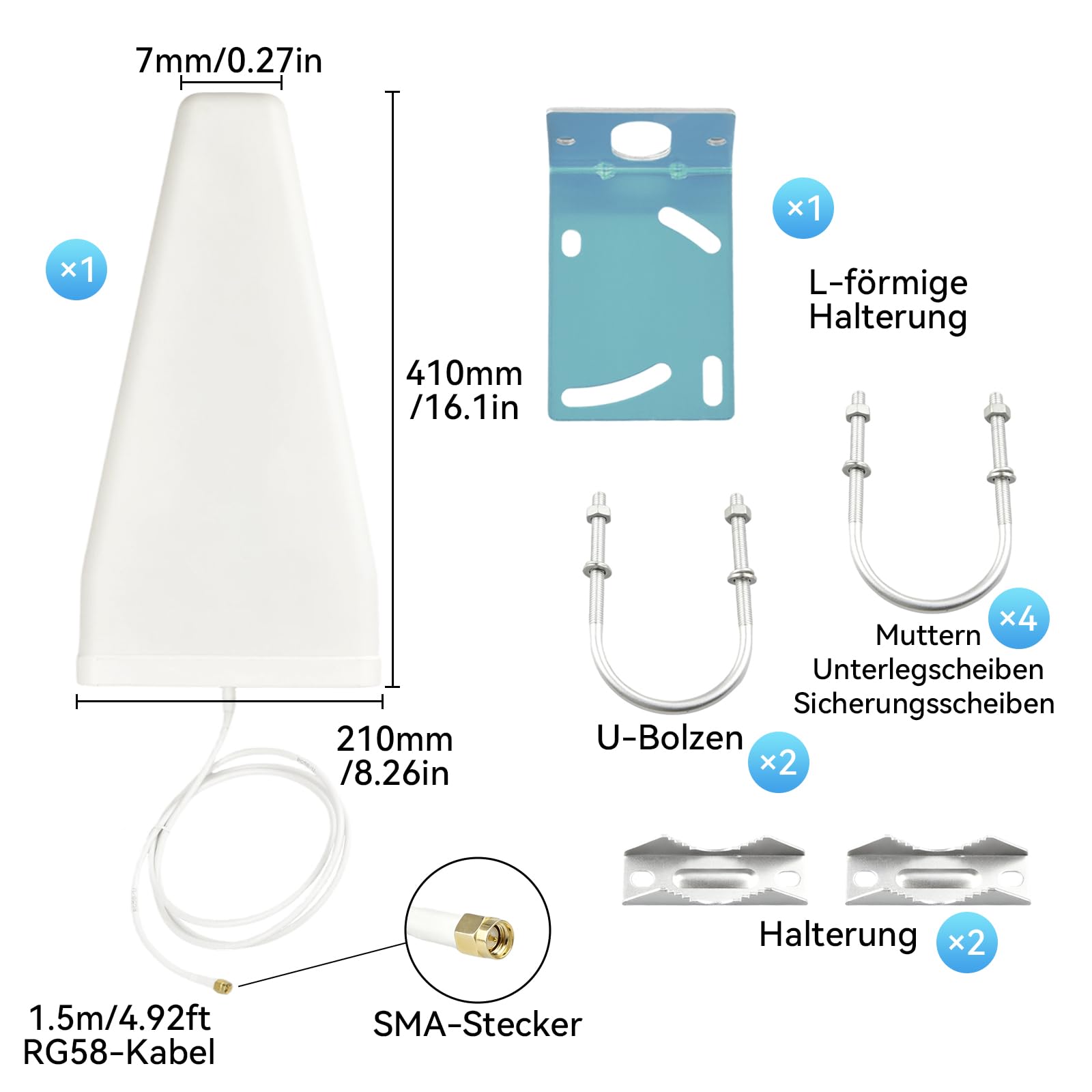 600–6000 MHz Richtantenne für den Außenbereich, Ultrabreitband 10 dBi hohe Verstärkung 4G/5G/LTE-Antenne für den Außenbereich SMA-Stecker mit 1,5 m langem RG58-Kabel für 4G/5G/WLAN/GPS