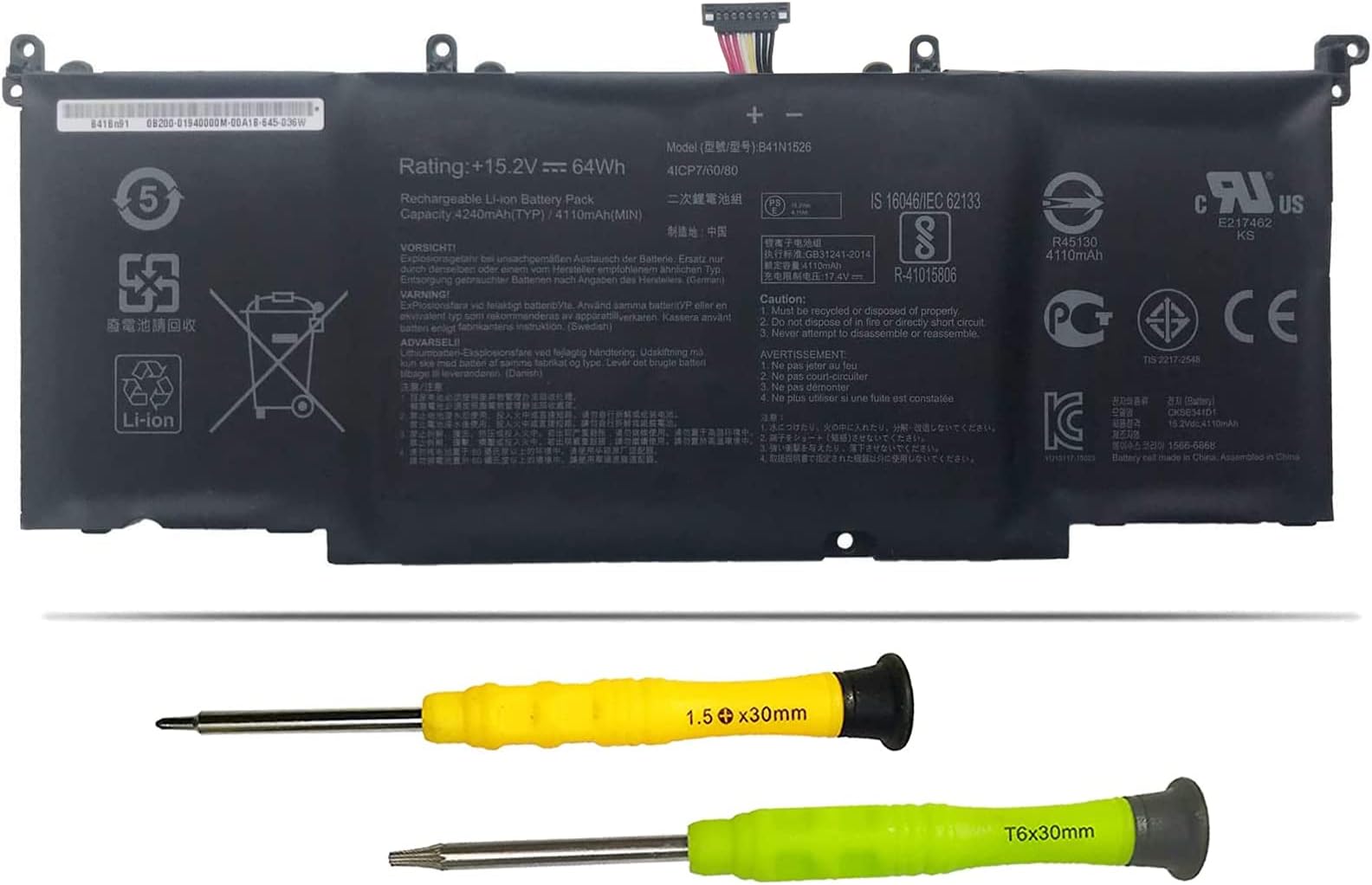 B41N1526 Laptop Battery Replacement for Asus FX502VM FX60VM FX502VM-AS73 FX502VM-FY361T ROG Strix GL502VT GL502VM-FY039T GL502VT-DS74 S5 S5V S5VM Series Notebook 0B200-0194000 15.2V 64Wh 4240mAh