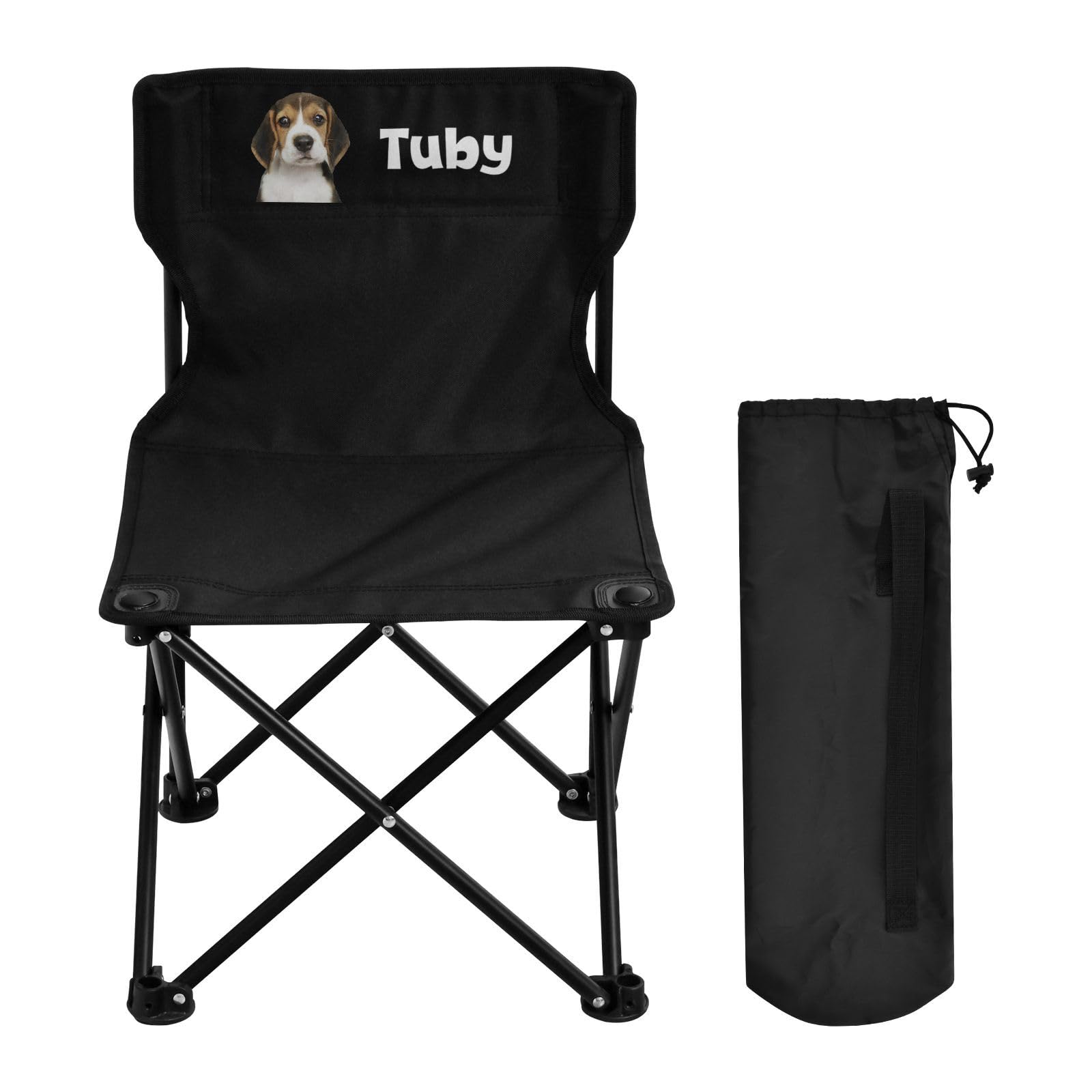 Sinestour Black Custom Folding Camping Chair Personalized Photo Name Portable Outdoor Chair with Carry Bag for Barbeques Travel Lawn