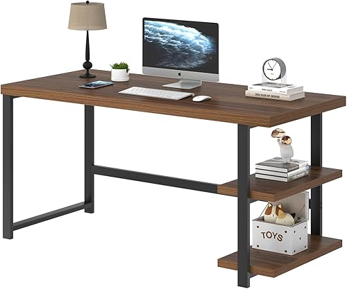 Miniatura 8 de FOLUBAN Escritorio moderno para computadora, escritorio de madera para oficina en casa, mesa de estudio, escritura y juegos con estantes de