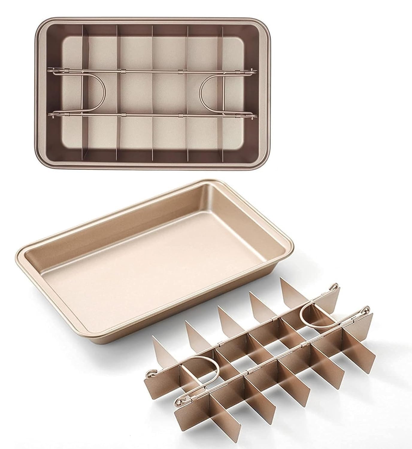 SVNR Brownie Backform,Antihaftbeschichtete Kuchenform Brownie mit Trennwänden,Antihaftbeschichtete Brownie-Pfanne für Professionelle Scheiben,Backblech Brownie,für 18 Vorgeschnittene Brownies