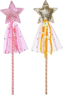 ALVOGIMOR 2 Pack Glitter Star Wand,Princess Costume Angel Role Play Stick Props for Birthday, Halloween, Christmas Party (Pink Gold, 12 inch)