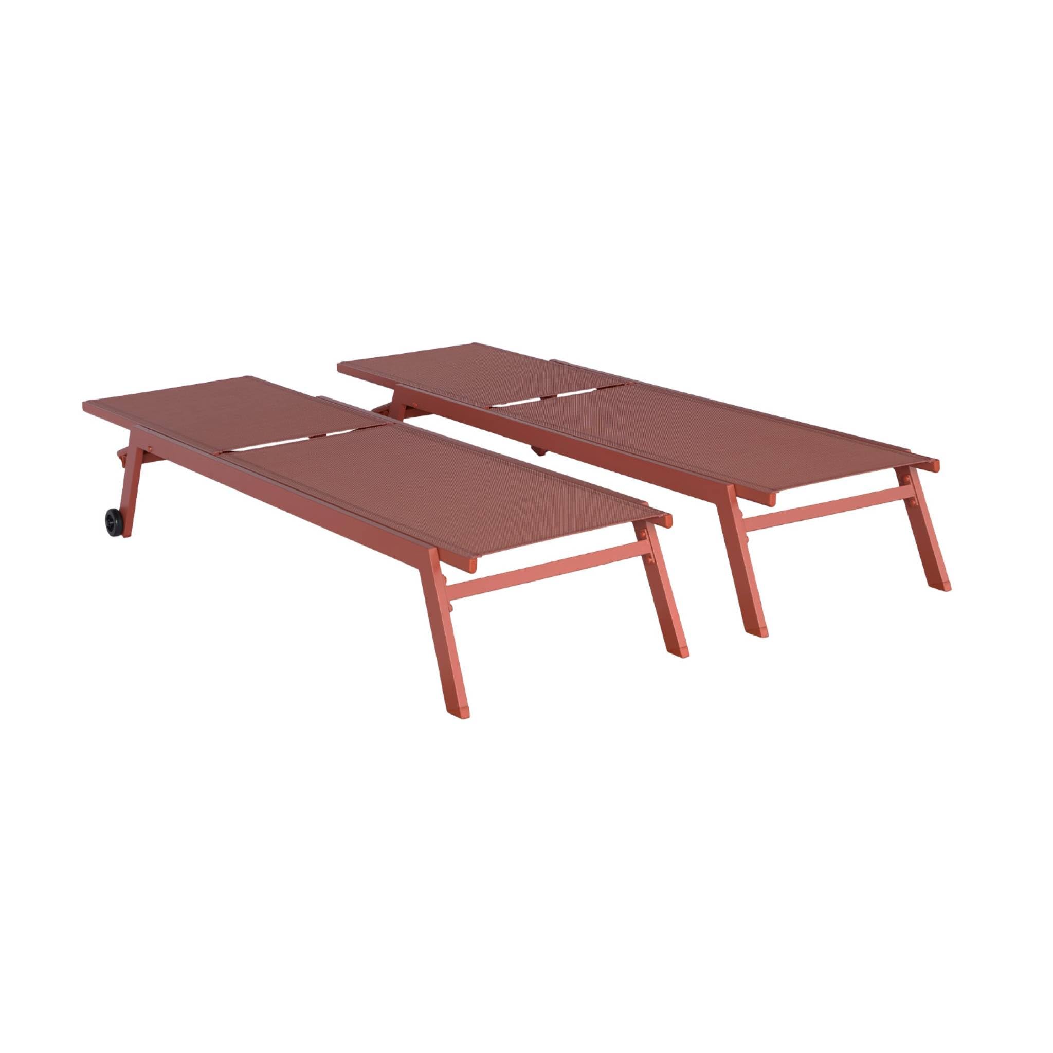 Set 2 lettini prendisole in alluminio e textilene multiposizione Terracotta - 191x55x94 cm