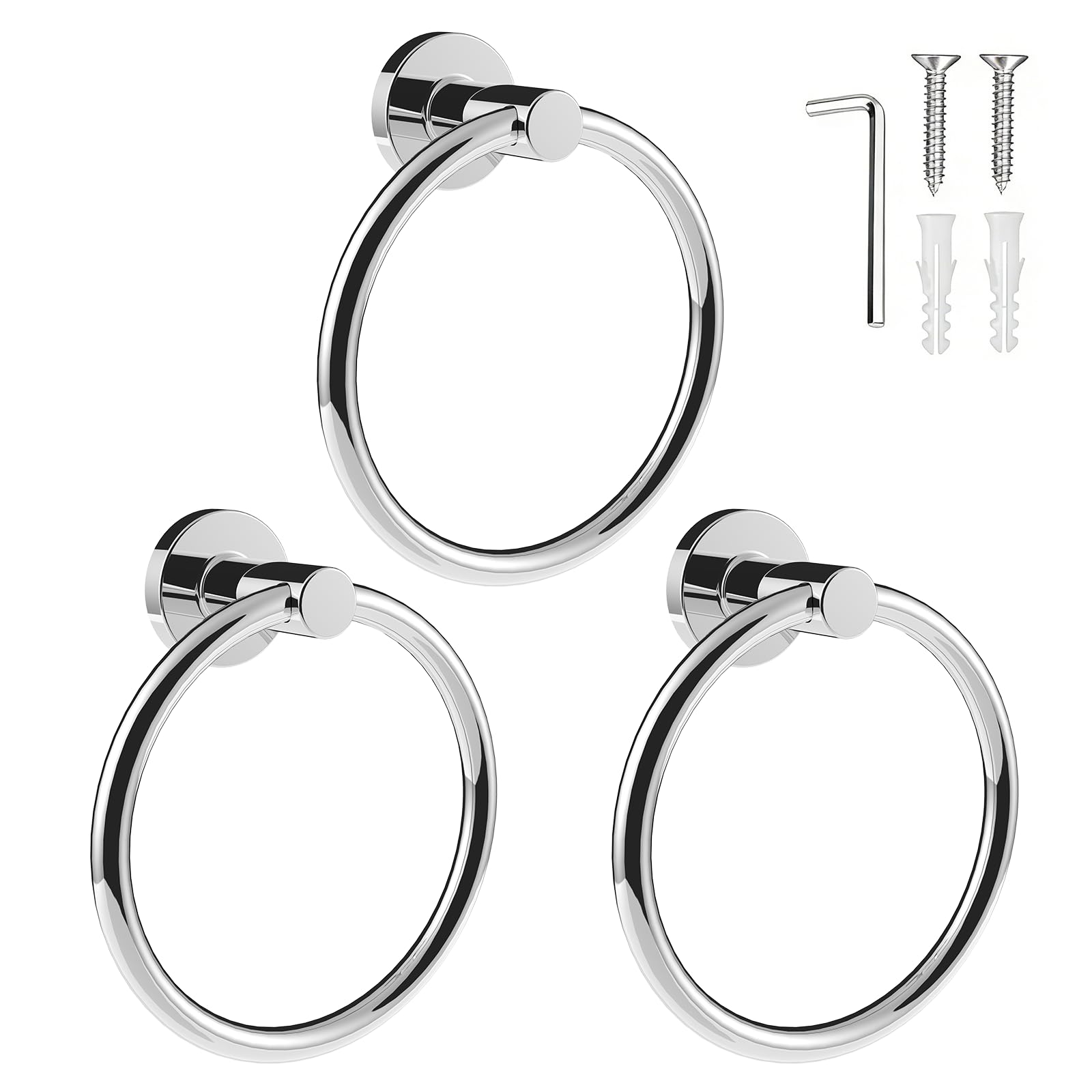 SetSail Towel Holder for Bathroom Wall Chrome Towel Ring, 3 Packs