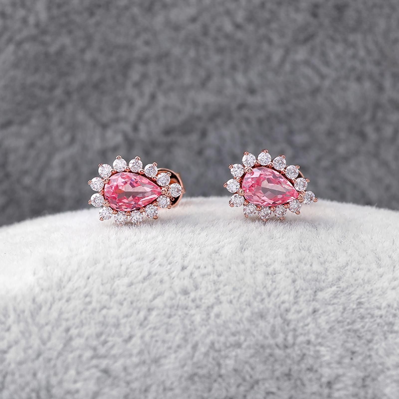 Rosegold 375/585 / 750 Ohrringe Hochzeit für Damen, Wassertropfen mit Moissanit, Ohrschmuck Damen Rosegold