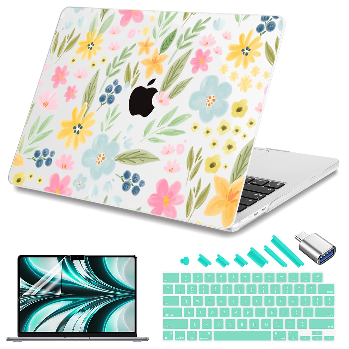 Teryeefi for MacBook Air 13.6 inch Case M5 A3449/M4 A3240/M3 A3113/M2 A2681 (Released 2026 to 2022), Hard Shell + Keyboard Cover+ Screen Protector+