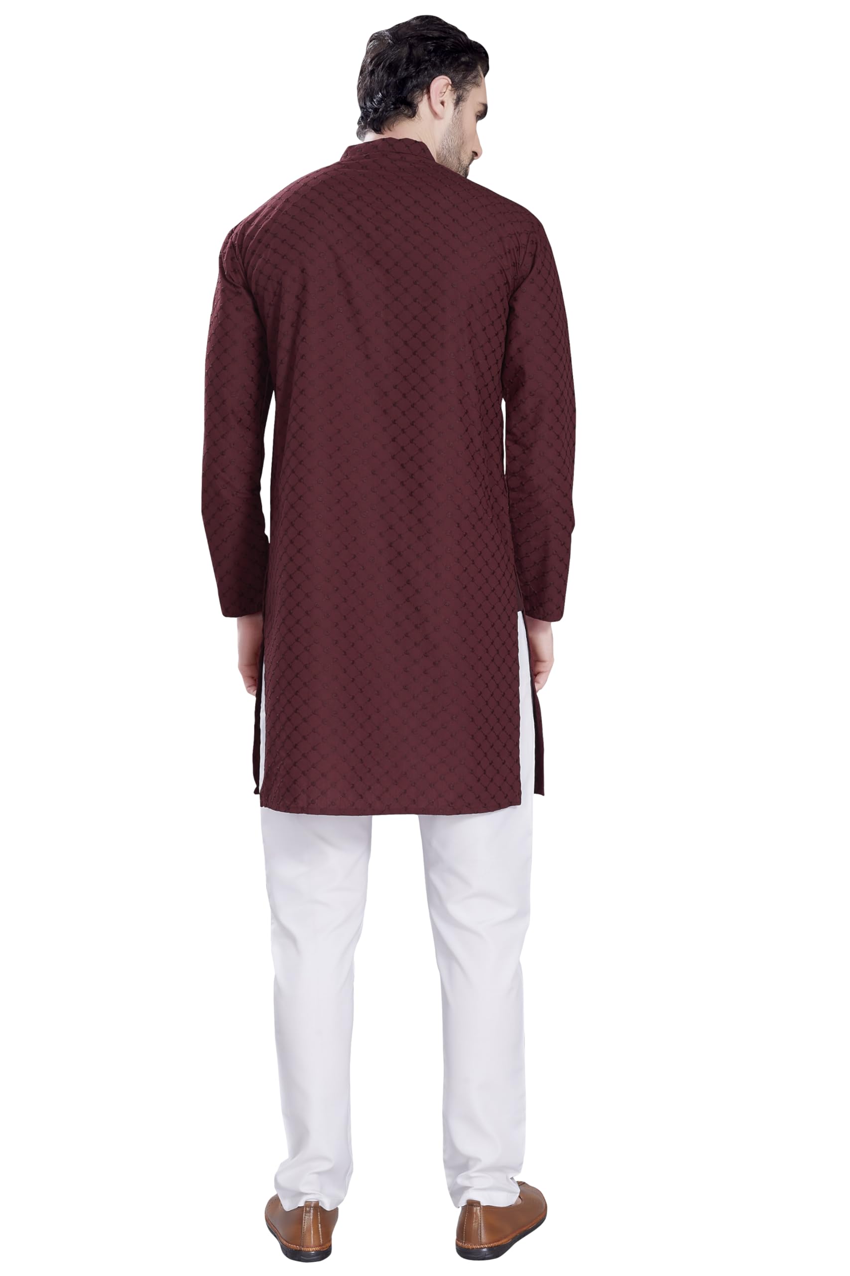 DIVISIVE Men's Thread Embroidered Cotton Only Slim Fit Kurta (DKRT1073_M_Maroon) - Image 5 thumbnail