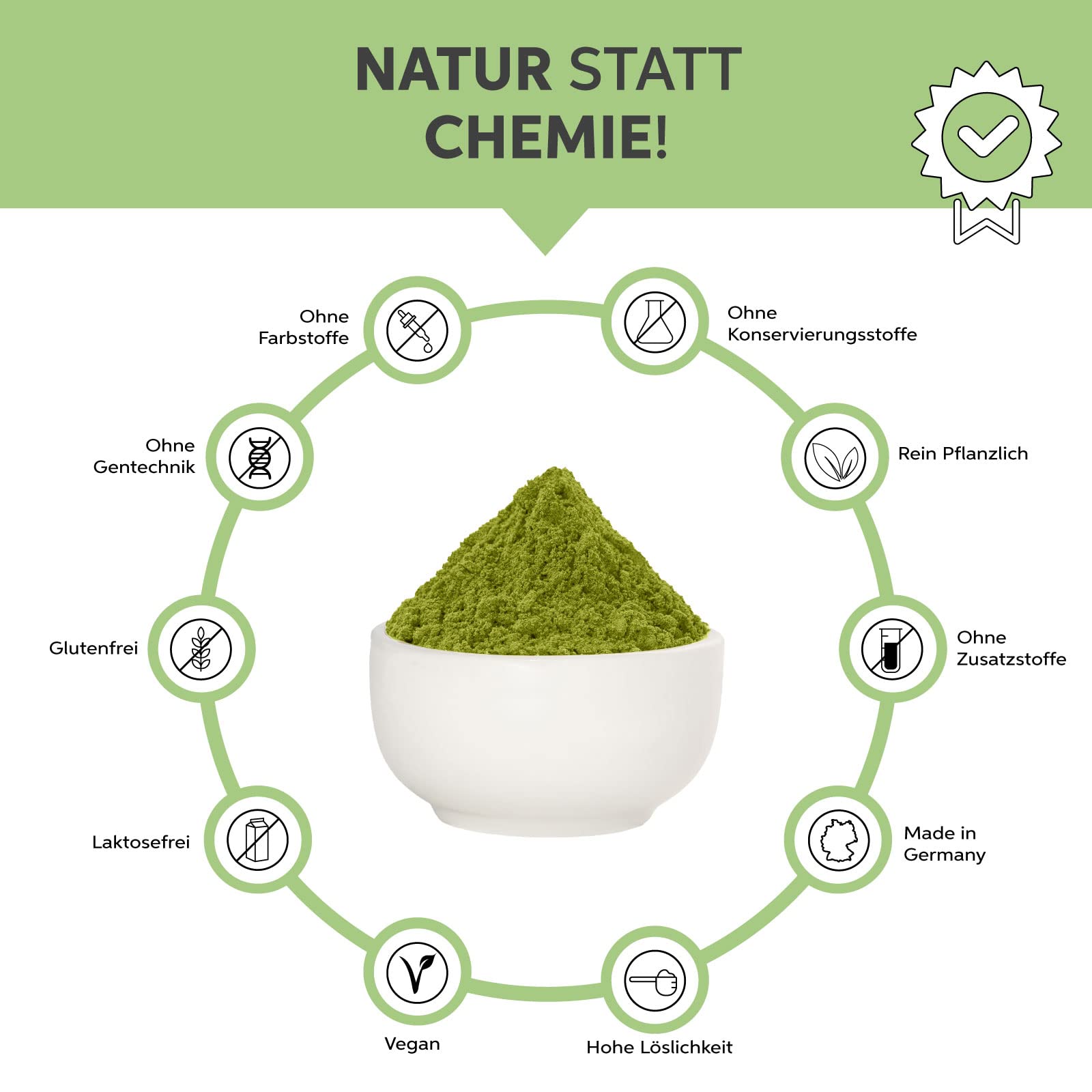 Poudre d'herbe d'orge bio moulue 1 kg | Poudre d'herbe d'orge issue de l'agriculture allemande | 100 % pure sans additifs (DE-ÖKO-007)