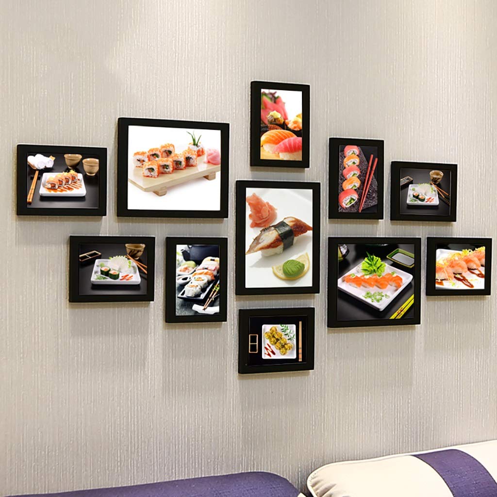 Cadre photo mural en bois massif lot de 11 cadres avec verre