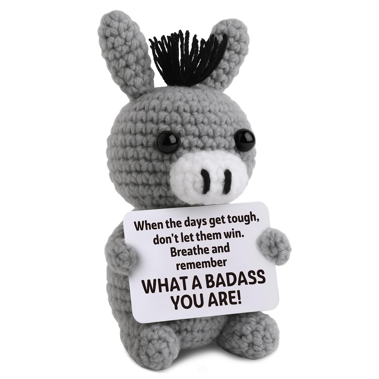 VOYANTE Emotional Support Crochet Donkey Gifts, Handmade Positive Crochet Animals with Encouraging Words