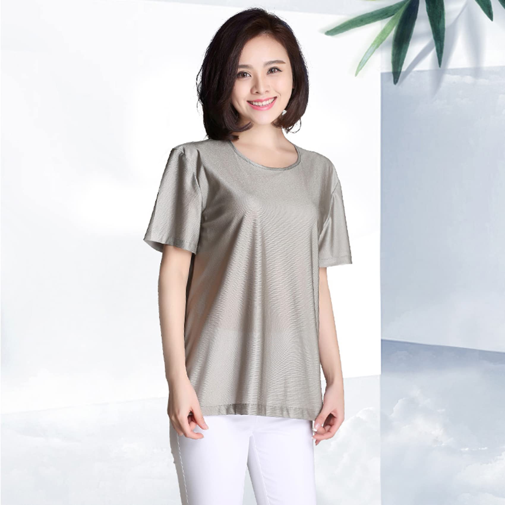 T-Shirt da Donna di Protezione dalle Radiazioni 5G, 100% in Fibra d'Argento Wave elettromagnetica Onda RFID Schermatura EMF Vestiti da Protezione EMF, RF/Microonde Protezione