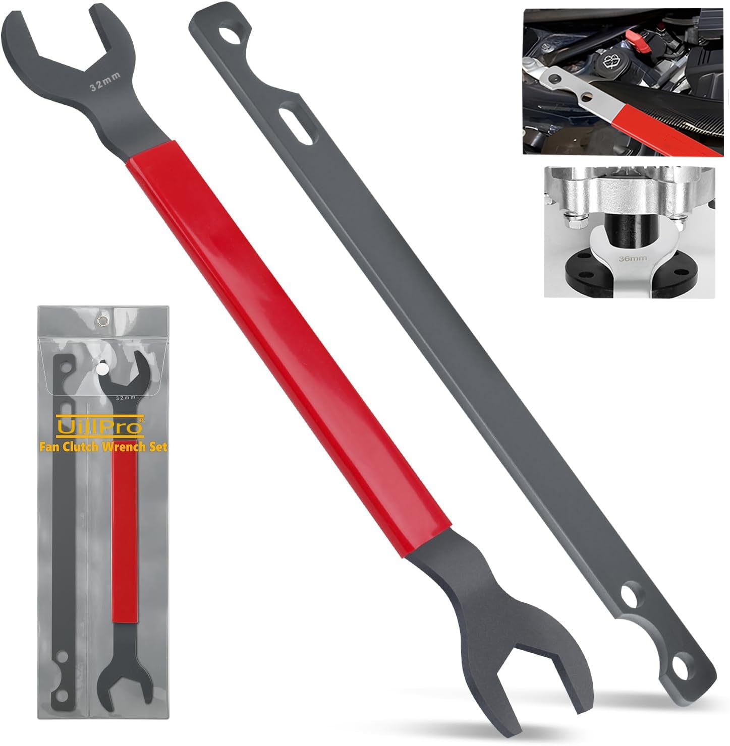 Fan Clutch Removal Tool kit,32mm Wrench & 36mm Clutch Fan Tool Wrench,Water Pump Pulley Holder Removal Tool for BMW, Ford, GM, Dodge,Chevrolet,Jeep Fan Clutch Removal Tool,Water Pump Holder