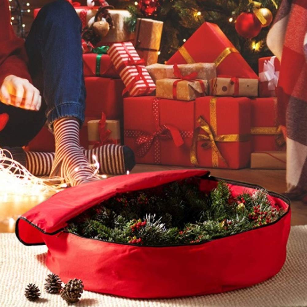 Gsycle Christmas Wreath Storage Bag, Dustproof Oxford Cloth Wreath Container Christmas Doll Storage Bag Outdoor Storage Cabinet with Interior Pockets for Christmas Party