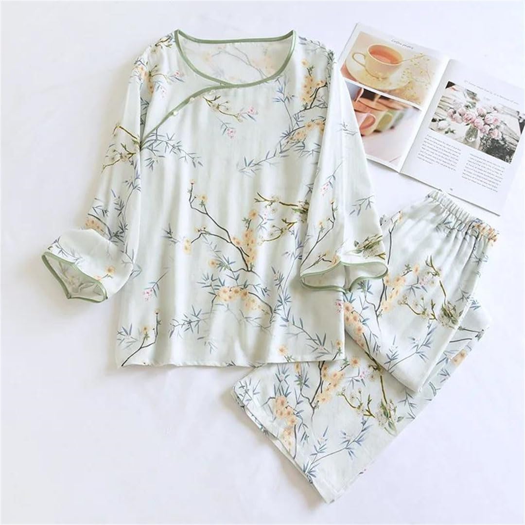 Conjunto de pijama de viscosa de satén para mujer, pantalones suaves de manga larga, ropa de casa de dos piezas