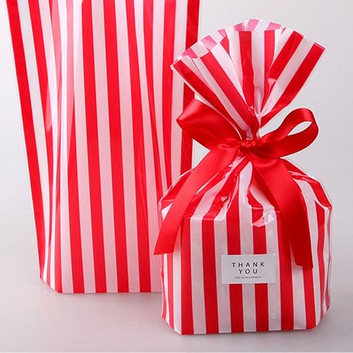 Vista 6 de YESON Black Stripe Clear Cello Bags Candy Plastic favor cellophane Treat Bags,Pack of 50