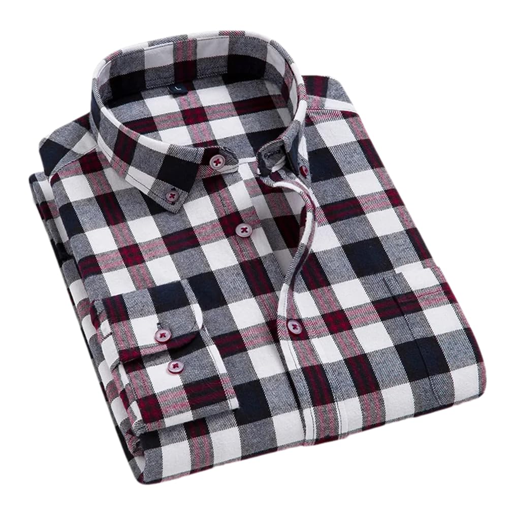 Adhdyuud Camisas de cuadros suaves para hombre, estilo casual, ajuste regular, franela de algodón, manga larga, camisa de vestir a cuadros