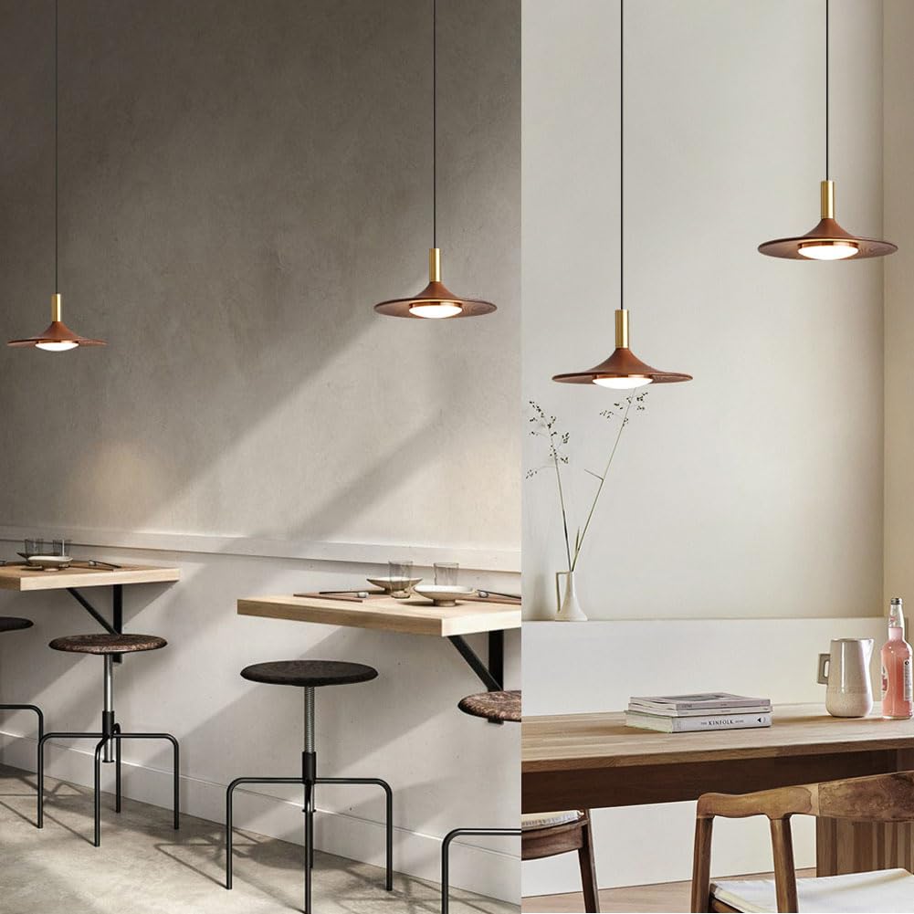 Lámpara colgante de nogal para decoración del hogar, lámpara LED sencilla y Creativa para restaurante, platillo Volador de lujo para Mesa de comedor, Bar, dormitorio, mesita de noc