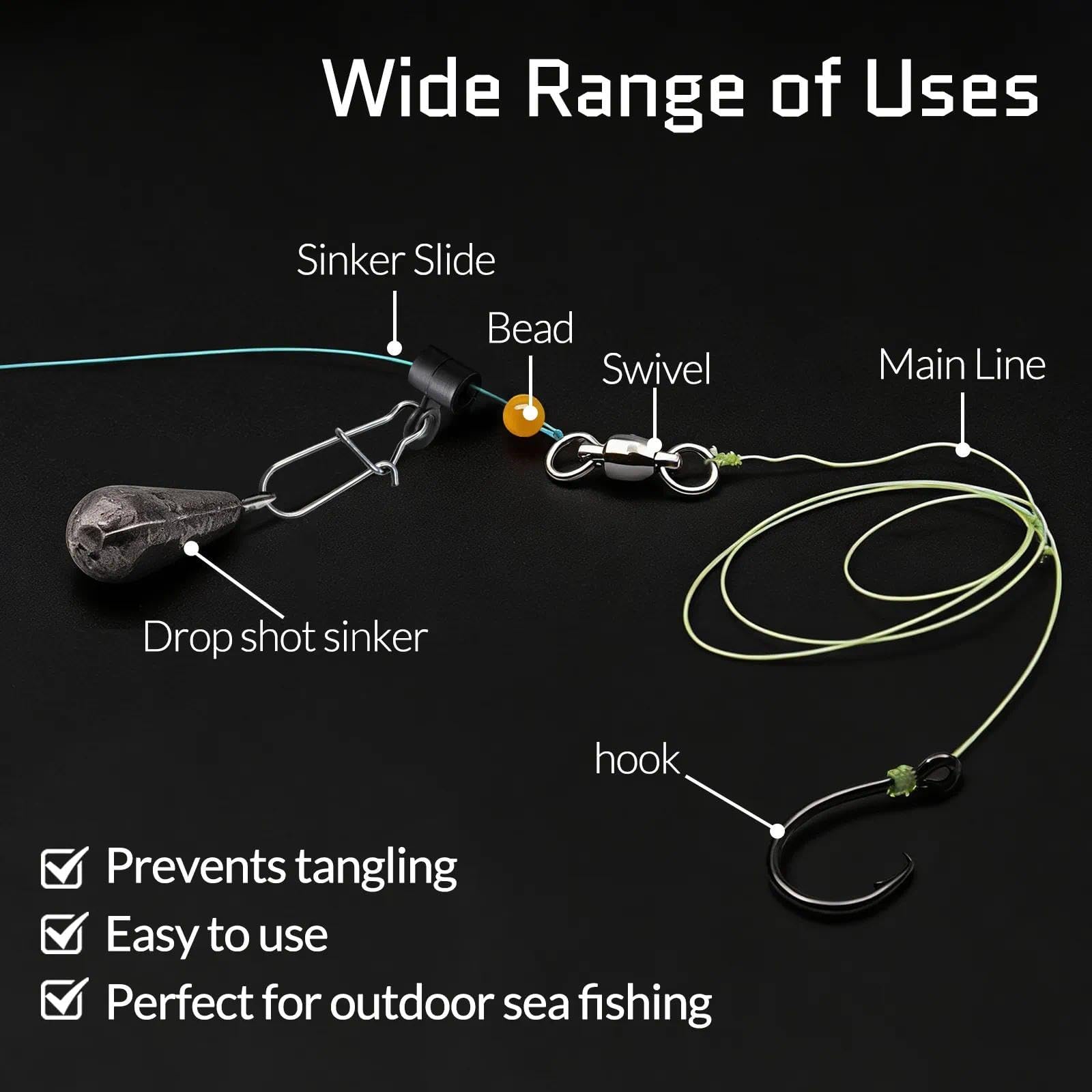 FishTrip Diapositivas de plomada para aparejos de pesca, 25 broches de bloqueo doble para línea de pesca, pesos resistentes, plomos, accesorios de conector de agua salada (mezcla de color_S#_100