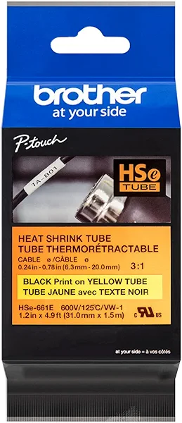 Brother HSe661E 31mm (1.2in) Black on Yellow 3:1 Heat Shrink Tube