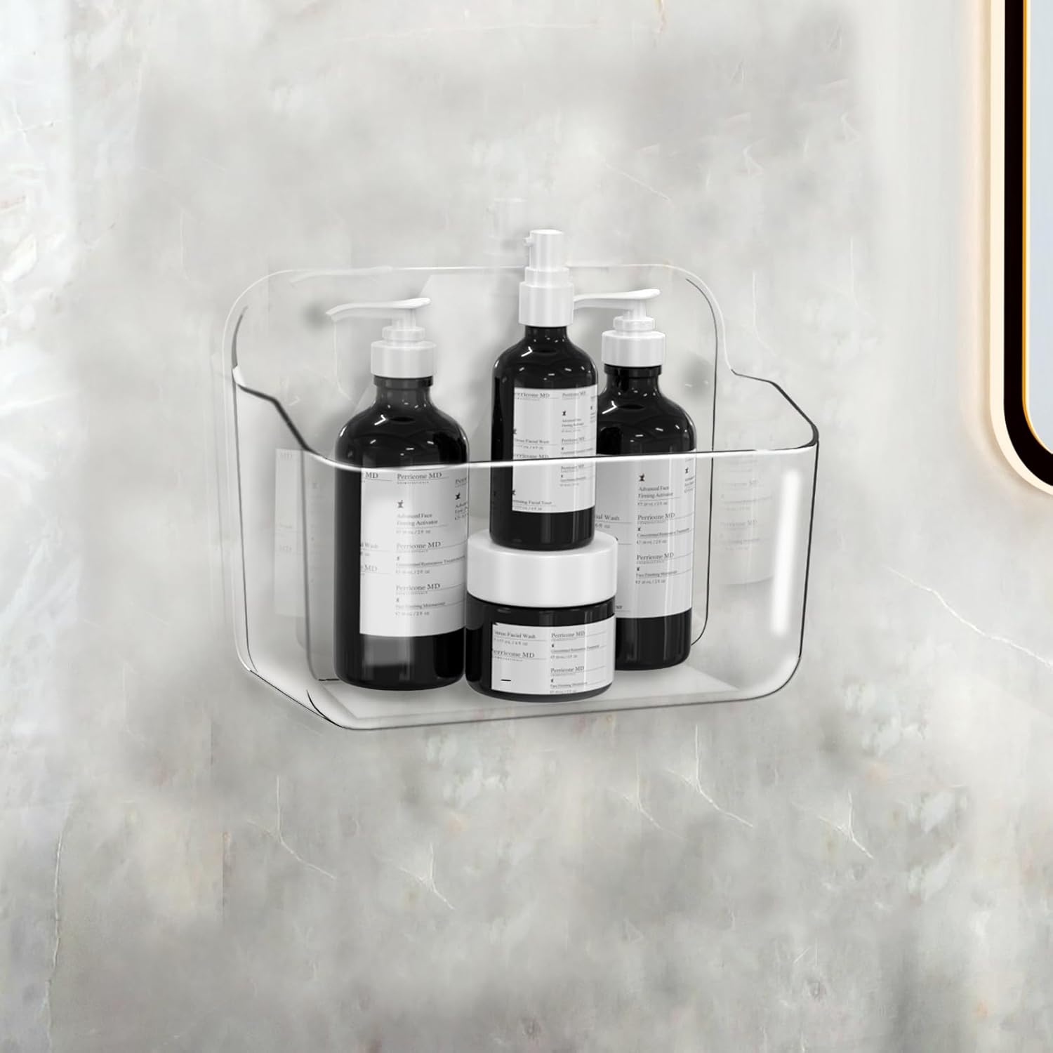 Lsnisni Acrylic Shower Shelves Self Adhesive Bathroom Shelf No Drilling Clear Shower Caddy with Adhesive Strips Drain Holes