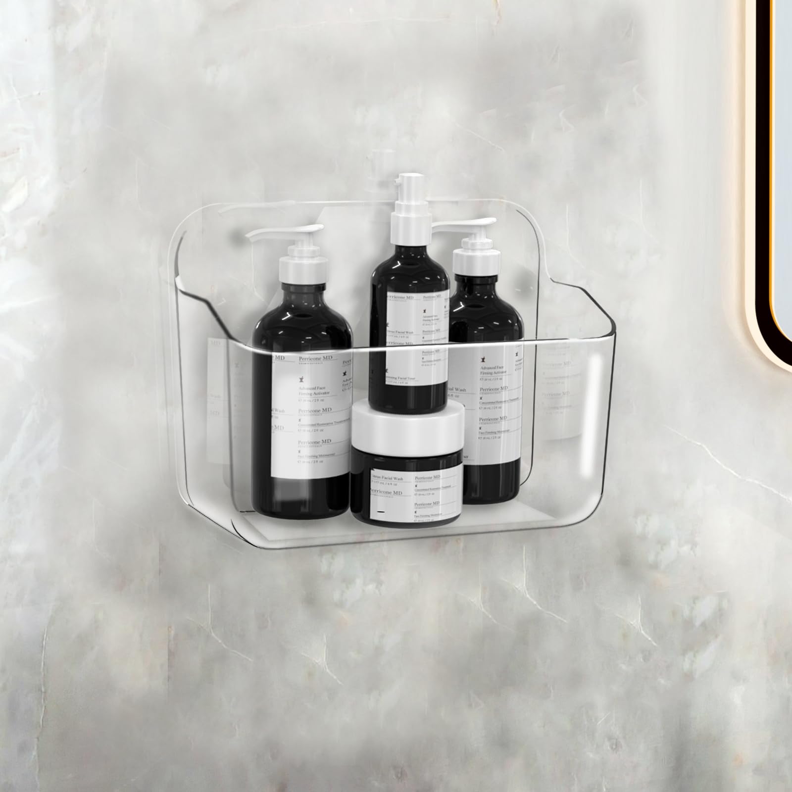 Lsnisni Acrylic Shower Shelves Self Adhesive Bathroom Shelf No Drilling Clear Shower Caddy with Adhesive Strips Drain Holes