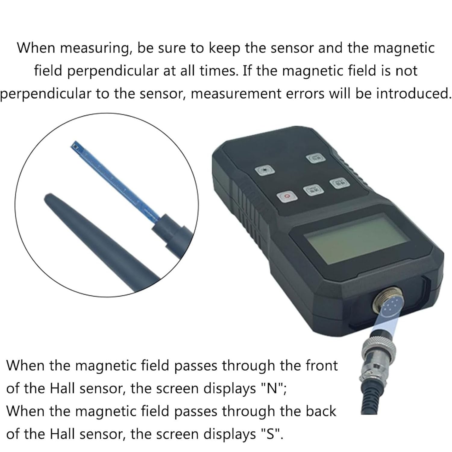 Detektor pola magnetycznego, ręczny cyfrowy gaussmeter, zakres pomiarowy 0-2000 mT (20000 G), obsługa konwersji jednostek, automatyczna kalibracja zerowa, przeznaczony do warsztatów