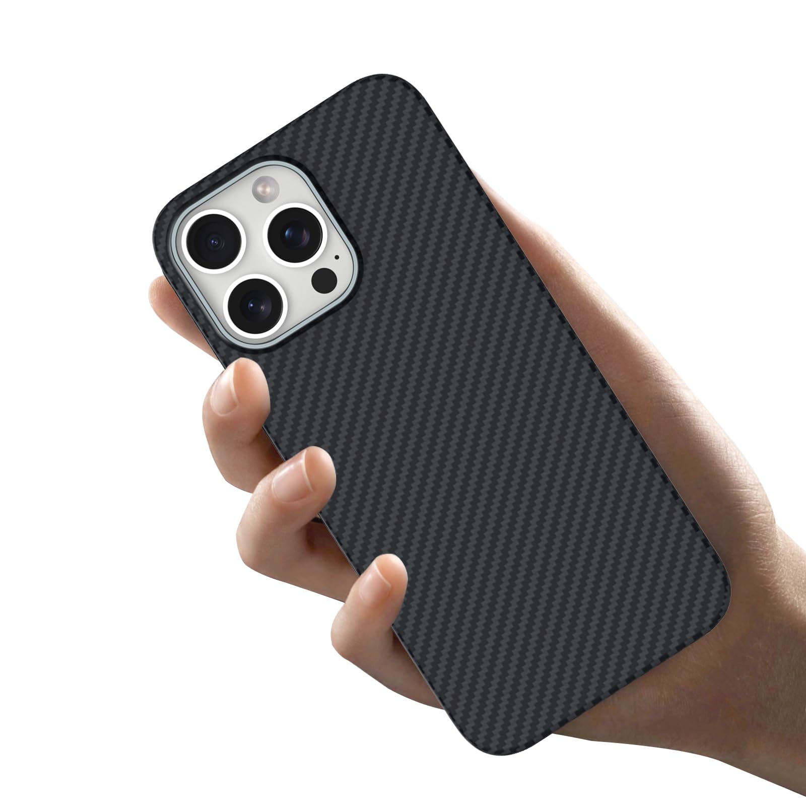 RIZZ Real Carbon Fiber Phone Case for iPhone 16 Pro Max, Compatible MagSafe, Slim and Heavy Duty Protection, No Shell Feel, 600D Aramid Fibre Weave, Metal Camera Ring - Black