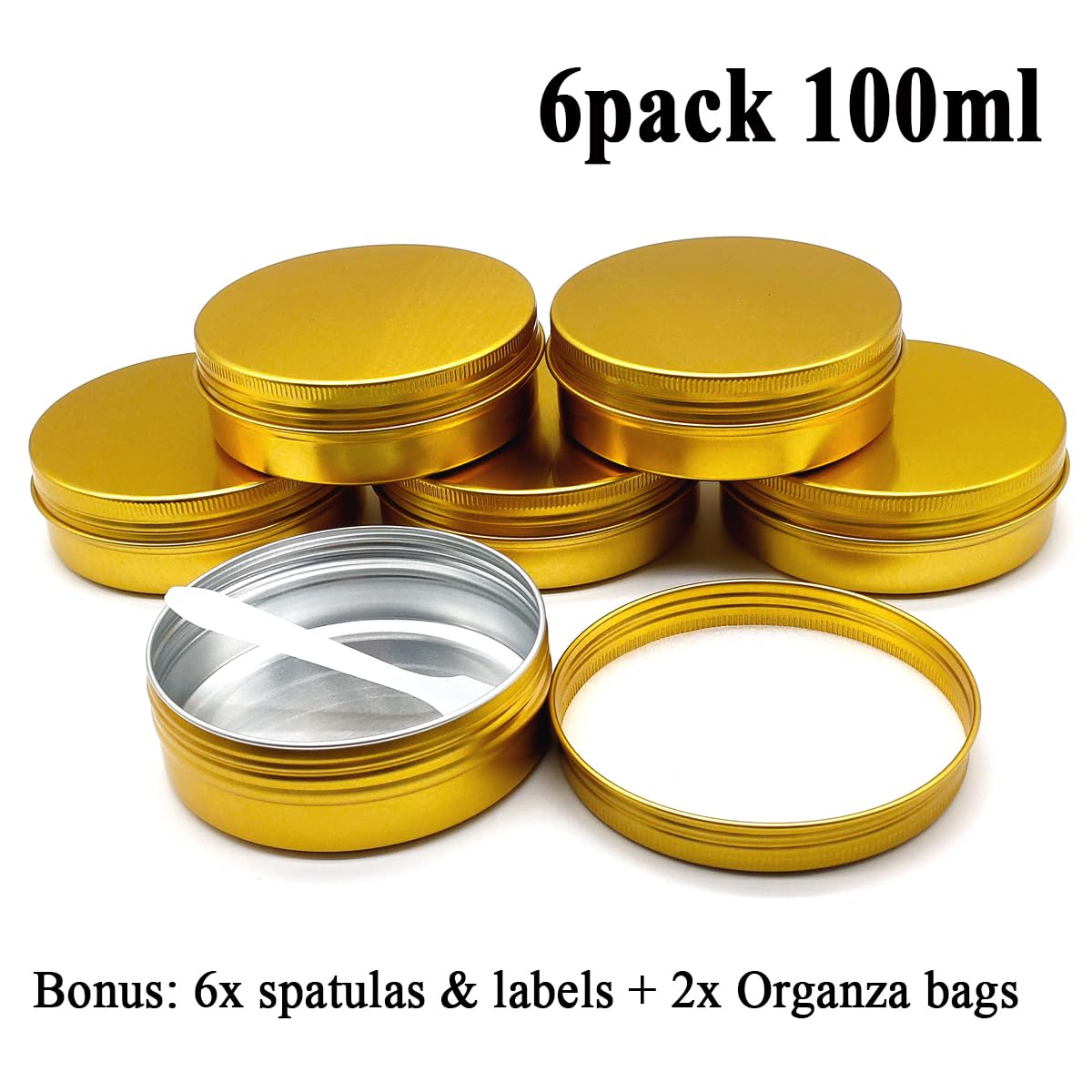 Lot de 6 bocaux en aluminium de 100 ml, contenants vides pour échantillons de voyage de 100 g avec couvercle à vis, boîtes en métal doré de 100 g pour DIY, baumes à lèvres, crème de visage