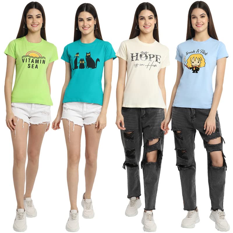 Image of Preneum Women's Cotton Regular Fit Graphic Stylish Printed Short Sleeves Casual T-Shirt |Trend & Styles