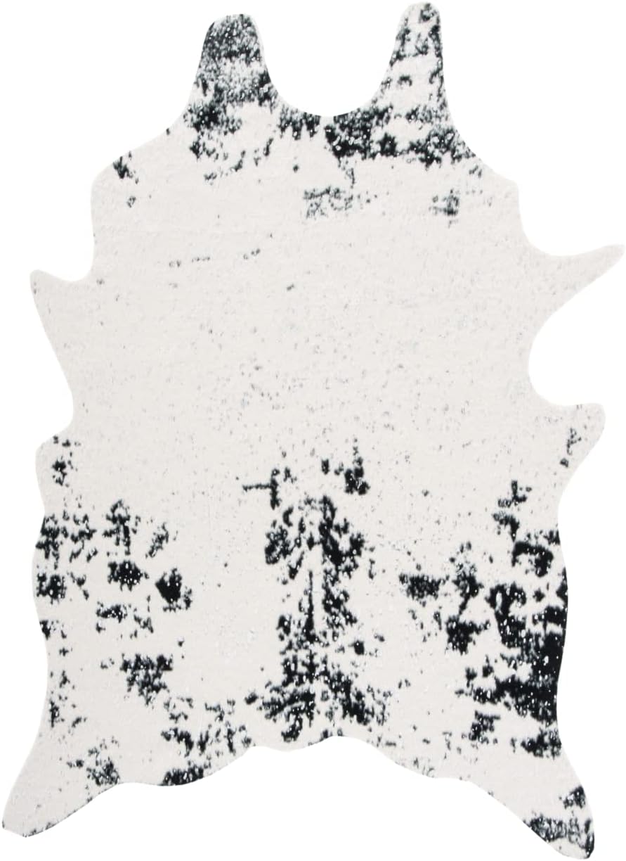 SAFAVIEH Faux Cow Hide Collection 4' x 5' Beige/Black FCH207Z Rustic Western Boho Entryway Living Room Foyer Bedroom Accent Rug