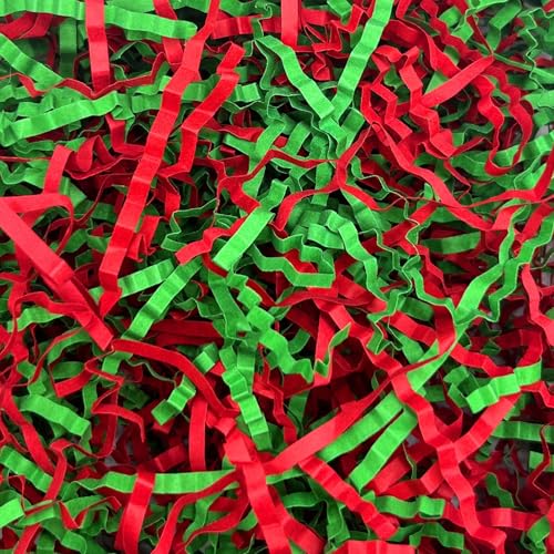 Red Green Crinkle Cut Paper Shred Filler, 1 LB Basket Filler Shredded Paper, Confetti Stuffing for Basket Filling, Mother's Day, Birthdays, Weddings, DIY Gift Wrapping, Stuffer Party Supplies