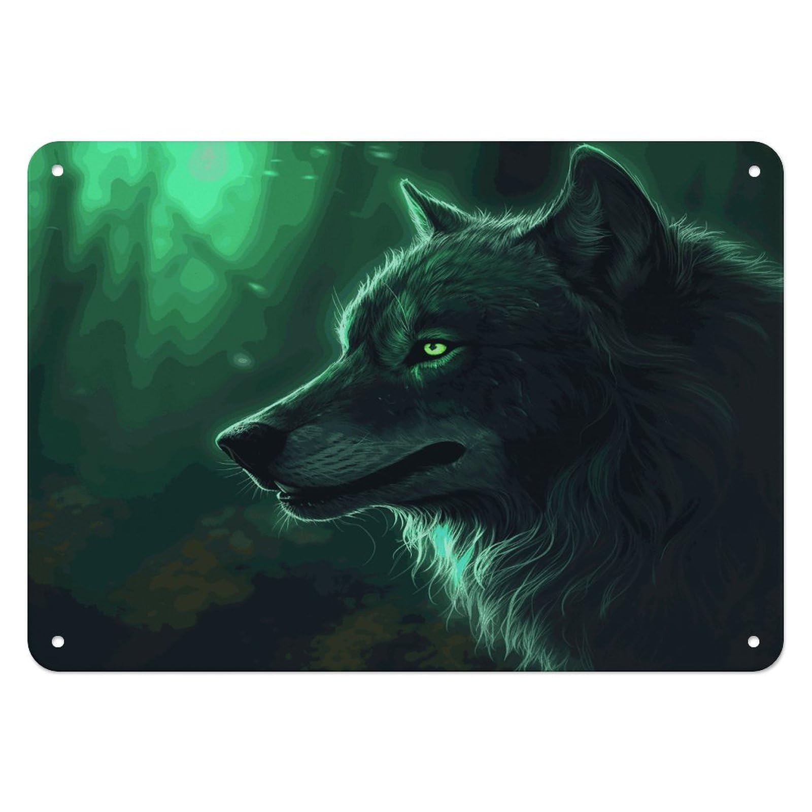 Btcowzrv Style Green Wolf Metal Sign, 5.5" X 7.9" Tin Wall Decor, Wall Art Plaques For Home Wedding Decor Room Living Room Decoration