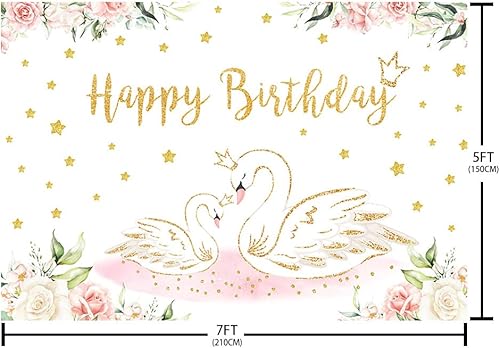 Miniatura 5 de Sendy telón de fondo de cumpleaños de princesa cisne de 7 x 5 pies, suministros para decoración de fiesta de cumpleaños, decoración para niña,