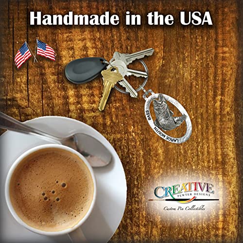 Largemouth Bass Keychain, Pewter, F085KC, 1 3/4”, 100% Handmade in the USA, Fish Keychain, Black bass, bucket mouth, Key Chain, Key Ring, Key Fob, Fishing Gift, 200 Fish Designs Available.4