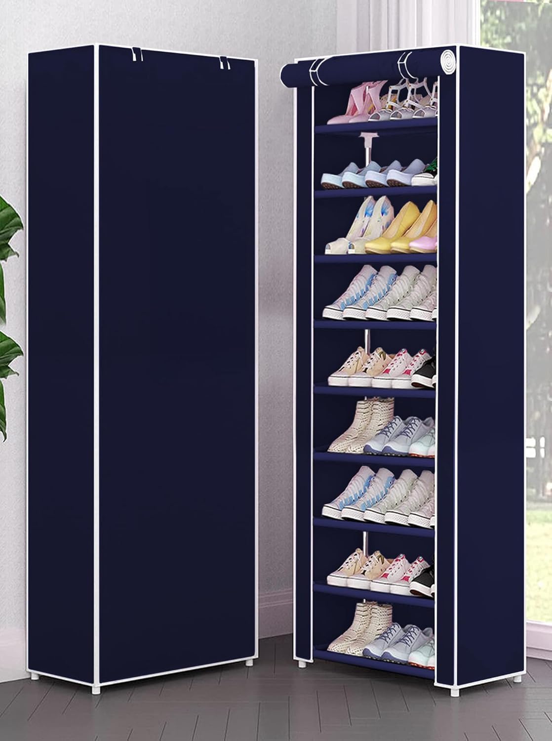YouCopia Shoe Rack for Home Non Woven Fabric - DIY Multipurpose Shoe Rack Organizer, 9-Layer Shoe Rack for Home -Shelf with Dustproof Door Entryway for Heels/Slippers/Boots (Blue, 9-Layer)-image-26