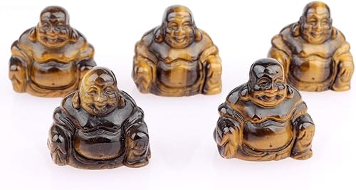 Miniatura 6 de Piedra preciosa de cristal curativo de ojo de tigre amarillo, tallada risueña, feliz Buda, Feng Shui, riqueza y buena suerte, 1.5 pulgadas