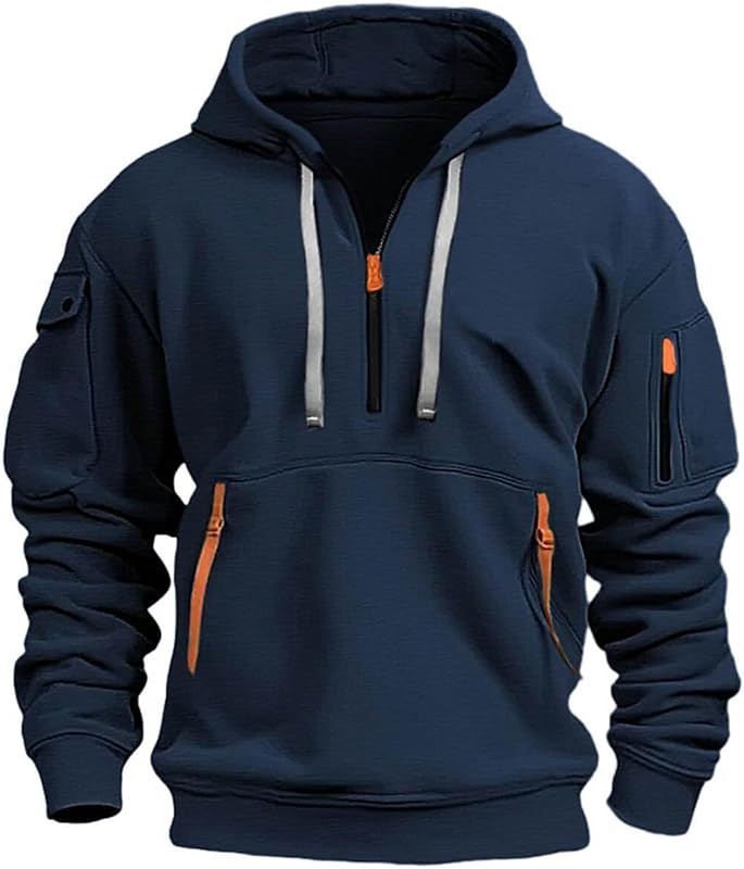 Sudaderas con capucha para hombres con cremallera de un cuarto con forro polar de trabajo táctico cargo sudaderas campera holgada entrenamiento buzo con capucha