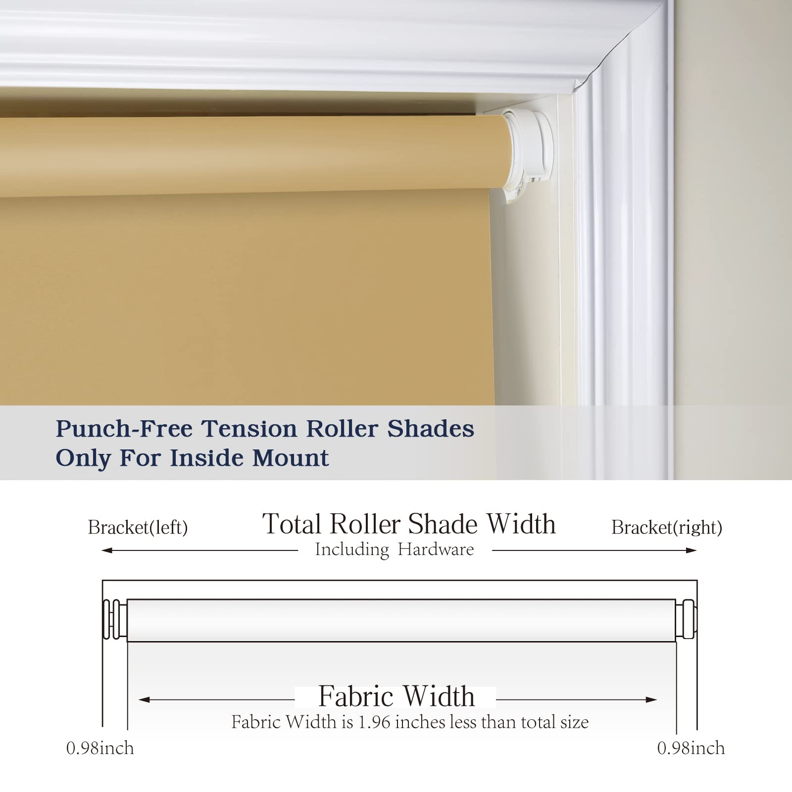 No Drill Inside Mount Blackout Roller Shades, Stone Custom No Tools Tension Window Blinds, Easy Install Waterproof Blinds for Windows, Doors