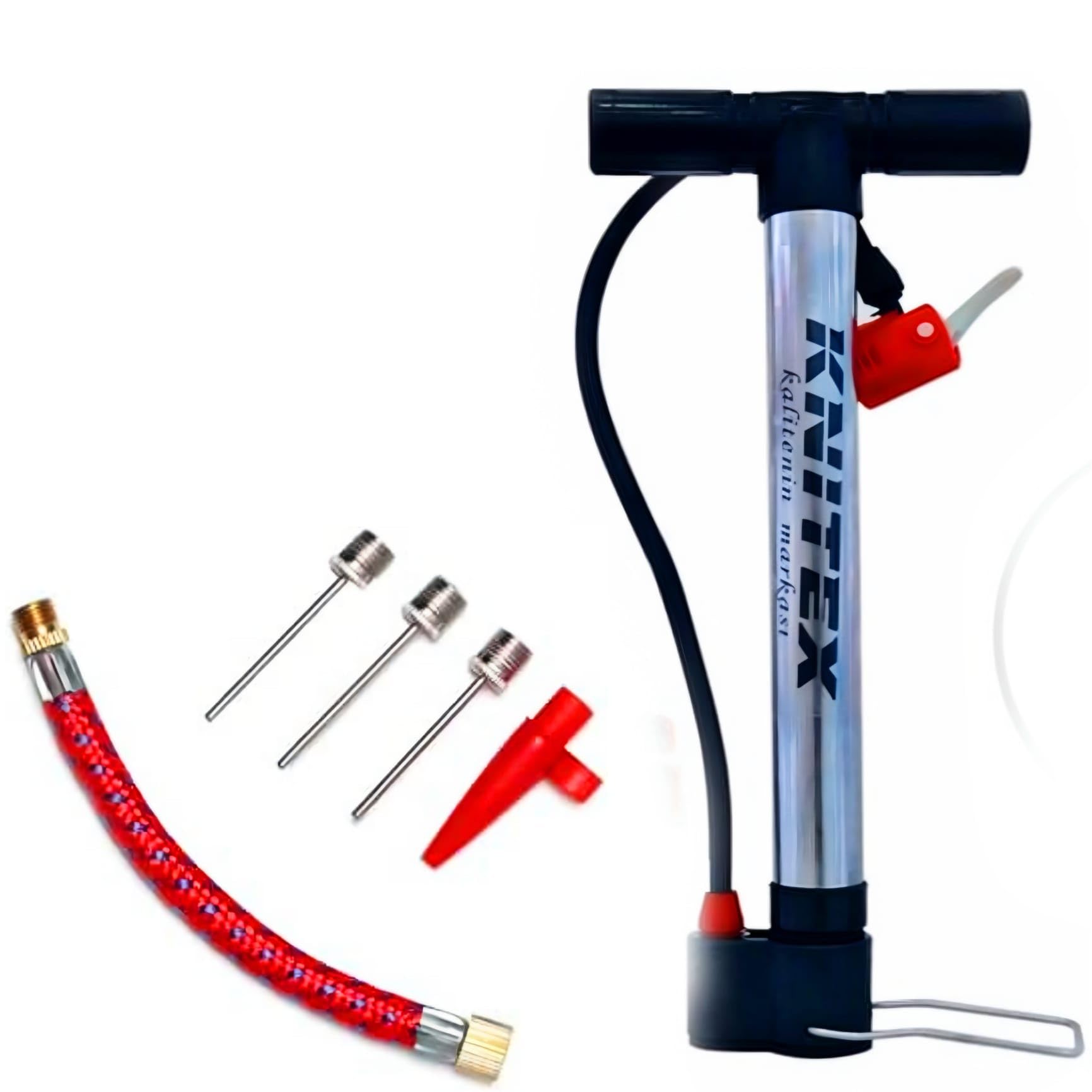 VIVALUXE Ayaklı Hava Pompası, Bisiklet, Top ve Şişme Ürünler için El Pompası + HEDİYE 4’lü İğne & Nozzle Seti, Dayanıklı Metal Gövde, Evrensel Uyumlu.